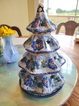 H6636a Ceramika Artystyczna Polish Pottery Christmas Tree Candle Holder 8 5/8 Inch Unikat
