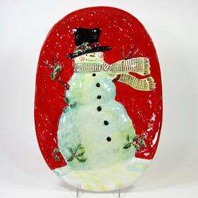 5230 Certified International Snowy Night 17 Inch Snowman Platter Susan Winget Christmas