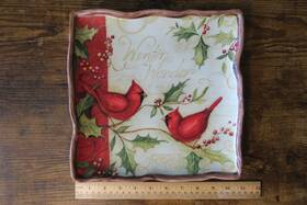 Certified International 730384269655 Christmas / Xmas Plate 2 Cardinals And Holly Dishwasher Microwave Safe 11 Inch Square