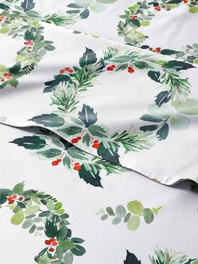 Cgk Unlimited 061018753277 Full Christmas Holiday Wreath Sheet Set - Xmas Pattern Bedding