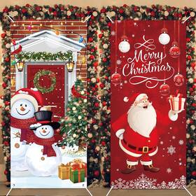 Xv0774 Chiazllta 2 Pcs Christmas Door Cover Decoration Decorations Santa Claus
