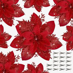 4sdh000116 Childom 15 Pcs Poinsettia Flower Artificial With Clips Christmas Decor Gli