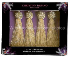 3672gs2 Christian Siriano Set Of 4 Glass Beaded Tassel Hanging Ornaments Christmas Gold