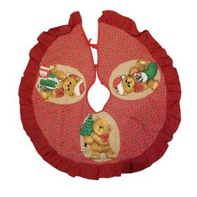 530205 Christmas Around The World Vintage House Of Lloyd Tree Skirt Happy Bears 30 1/2 In Diameter 1990