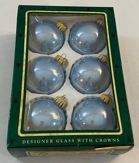 9604 Christmas By Krebs 024762000306 Vintage 6 Round Glass Ornaments #9604 Kristen Blue