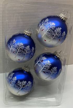 Christmas By Krebs 024762715392 Glass Tree Ornaments 67mm/2.63 Inch 4 Pieces Blue/white Cardinal
