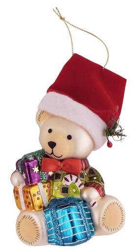 Cbk60291 Christmas By Krebs Teddy Bear Santa With Gifts Holiday Ornament Glass