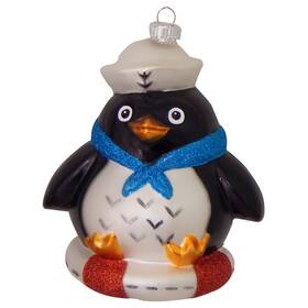 Cbk90158 Christmas By Krebs Sailor Penguin Holiday Ornament Glass