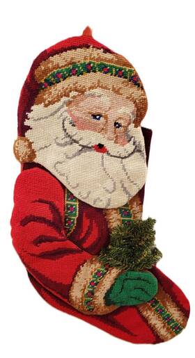Pa5319 Christmas Collection 3d Needlepoint Finished Stocking Santa Claus With Tree Red Hanging Decor