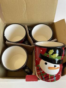 32839 Christmas Cutouts Lot Of 4 Sue Zulauf Holiday Mugs Snowman Set