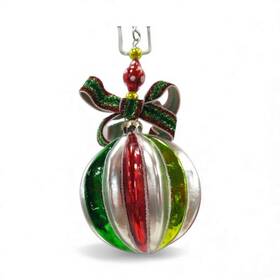 Christmas Decor 807962055549 Pre-order 7.5 Inch Red/green Stripe Round Ornament Ships 9/2026