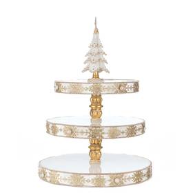 Christmas Decor 810187071058 23.5 Inch Bells Of Brilliance Tiered Serving Tray Ships Within 10