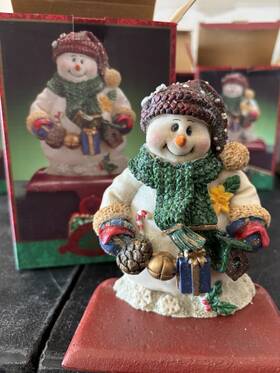 61450 Christmas Fantasy Ltd Vtg 4 3/4 Inch Snowman Stocking Holder Hanger Cast Iron Base