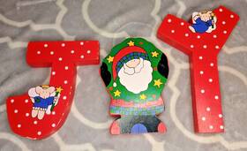 Christmas Follies 011477262648 1995 Vintage Holiday Workshop Inch Joy Santa Wood Tabledecoration