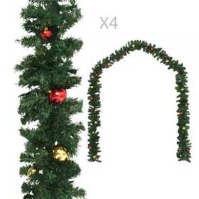 284309 Christmas Garlands 4 Pcs With Baubles Green 106.2inch Pvc