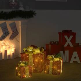 Christmas Gift Box Set 720286414583 Of 3 Red And Gold Fabric