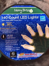 348033 Christmas Holiday 140ct Warm White Led String Light Green Wire Merry Brite Spool