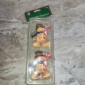 Christmas House 099794986195 Ceramic Gingerbread Men With Candy Cane Ornaments Lot Of 2