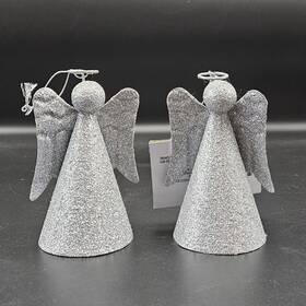 206419 Christmas House Silver Angel Ornaments Set Of 2 With Bell And Snowflake 4.25 Inch