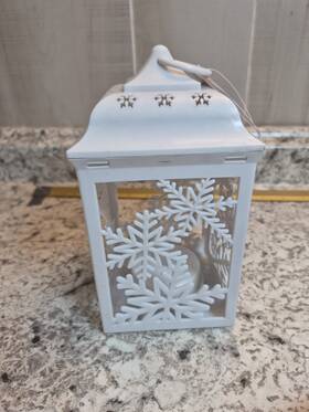 410310 Christmas House White Led Lantern Snowflake Holiday Decor Battery Operated