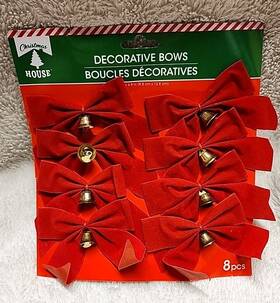 Christmas House 639277056740 New Bow Red With Bells Decorative 8 Pieces