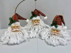 Christmas House 639277736185 Santa Head Ornaments White Plastic Face With Yarn Beards - Set Of 3