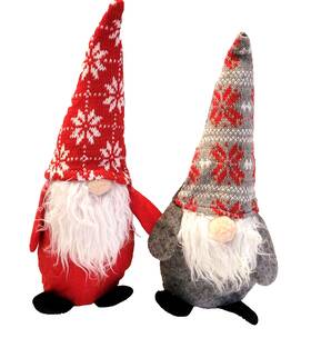 Christmas House 639277916495 Set Of 2 Gnome Plush Decorations Red And Grey Holiday Winter 13 Inch X 4.5