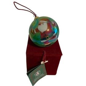 Christmas House 808990010838 Hand Painted Green Glass Ball Ornament Santa Gift In Red Box