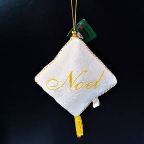 Christmas House 808990017653 Noel Mini Hanging Pillow Ornament Vintage Embroidered