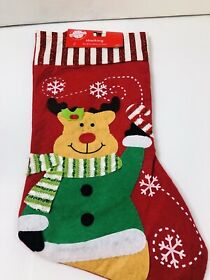 Christmas House Stocking Green Red Glitter Reindeer