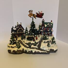 Christmas International 820290435425 Vintage Village Scene Light Up Musical And Animated Santa Sleigh Working
