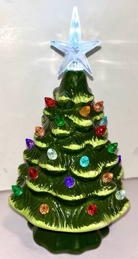 Christmas Is Forever 666079674162 Ceramic Light Up Tree Colored Bulbs 7.5 Inch Tall