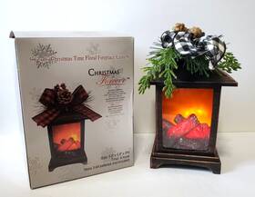 Christmas Is Forever 666079715100 Fireplace Lantern Realistic Flame 9 Inch X 5.8 With Timer