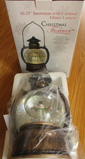 72377-c Christmas Is Forever 10.25 Inch Snowman With Cardinal Glitter Lighted Globe Lantern