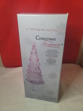 8tal394 Christmas Is Forever Led Pink Blowing Glitter Tree 14 Inch Tall Nib