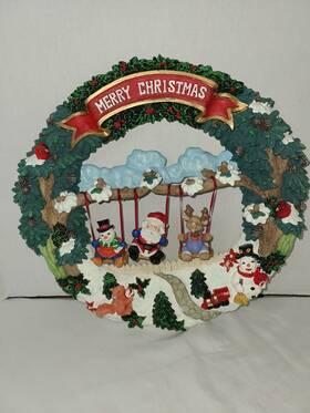 Christmas Keepsakes 035094032200 Swingset Wreath Santa Deer Snowman Swinging On Tree With Box