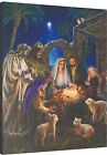 Christmas Nativity Away In A Manger Fiber Optic Lighted Canvas Hanging Wall Art