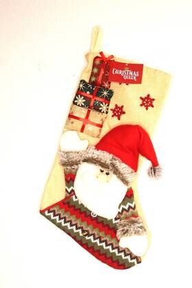 Christmas Queen 614299699533 Santa Claus 3d Stocking 18 Inches Red Beige Holiday Decor Nwt