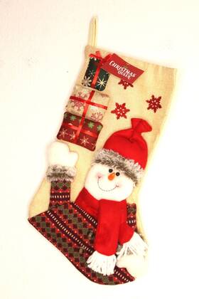 Christmas Queen 614299699540 Snowman 3d Stocking 18 Inches Red Beige Holiday Decor Nwt