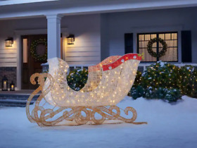 Christmas Santa Sleigh Led Lights Outdoor Xmas Yard Decoration 6ft White Gold