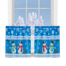 Cofa211019-valance Christmas Snowman Border Polyester Kitchen Window Curtains