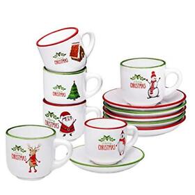 Christmas Theme Espresso Cups With Saucers 4 Ounce Demitasse Set Of 6 Kids