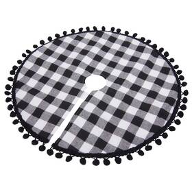 Christmas Time 727223281237 Buffalo Plaid Mini Tree Skirt - Black And White Check With Pom Bo