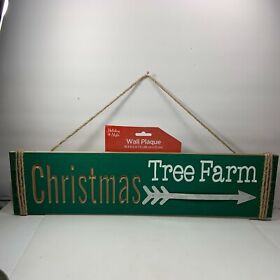 Christmas Tree Farm Directional Sign 18inch X 4inch Wood Metal Arrow Engraved Letters