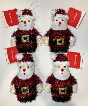 Christmas Tree Shop 802141458876 Santa Claus Tinsel Ornaments 4pc Holiday Decoration Nwt