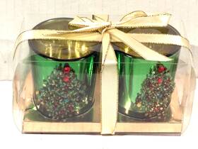 Gf2a01505 Christmas Tree Shop Candle Holders Bejeweled Trees Glass 2 Pk For Tea Lights Votive New