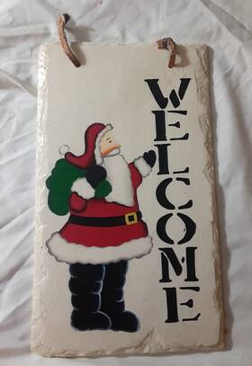 32f12548 Christmas Tree Shops Santa Claus Welcome Chimney Plaque Wall Hanging Decor 11.75 Inch X 6.75