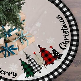 Sdsqhw-01 Christmas Tree Skirt 48 Inches Black Buffalo Plaid Xmas Skirts For Christm