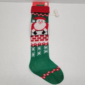 5867 Christmas Trimmings Vintage Knit Stocking Santa Red Green 24 Inch - New