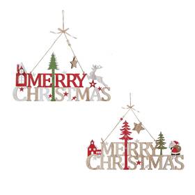 Christmas.uk 060645720584 Wooden Merry Signs Twinpack 16.5 Inch Santa Reindeer